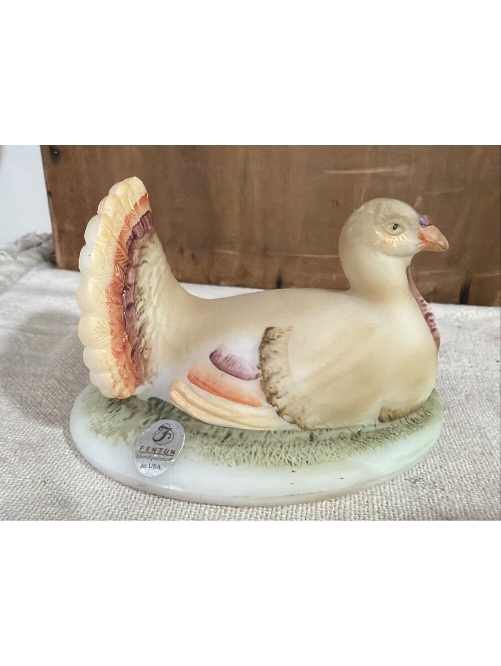 Fenton Hand Painted Burmese Glass "Turkey on Nest" Signed Top Only